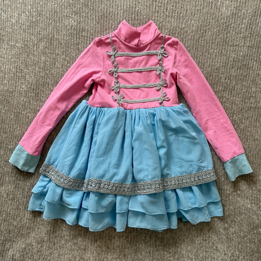 Girls Pink and Light Blue Party Dress with Ruffled Skirt